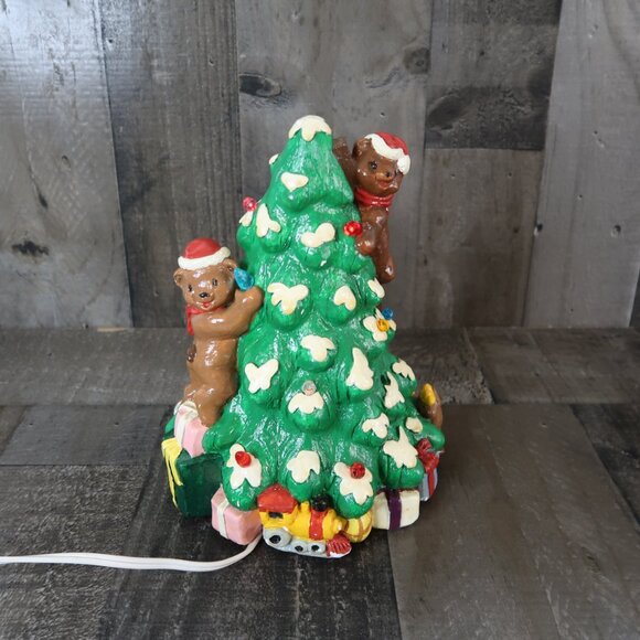 Vintage Lit Ceramic Teddy Bear Christmas Tree Handpainted Santa Claus Lighted - Picture 2 of 13